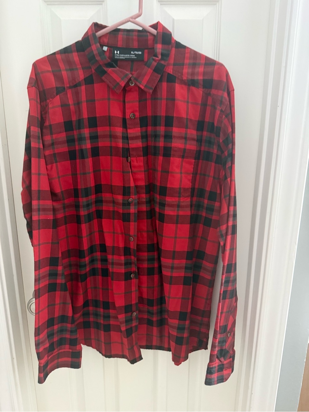 Under Armour Red and Black Plaid Long-Sleeve Button-Down Shirt